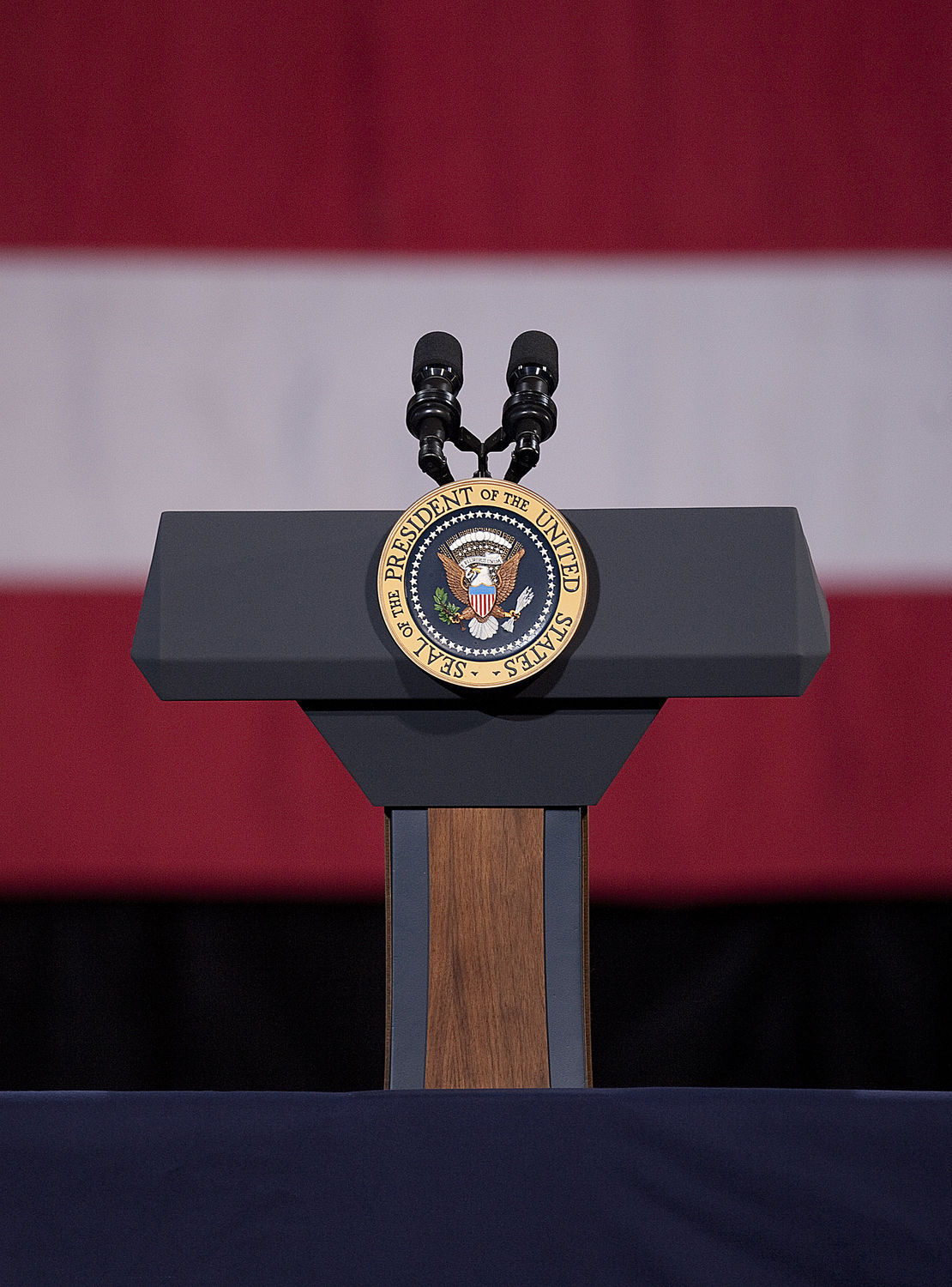 Podium Awaits President at Buckley Air Force Base in Aurora, Colorado