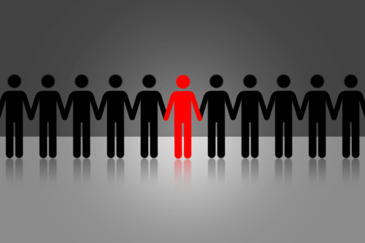 Concept art. One person stands out from others.