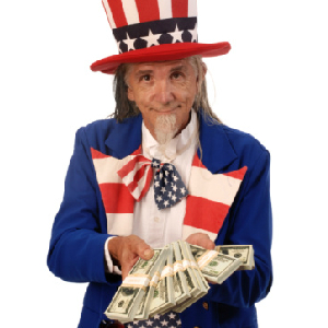 uncle sam holding a wad of cash