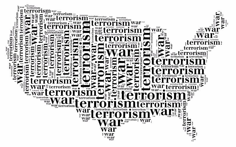 words "war," "terror" on u.s. map